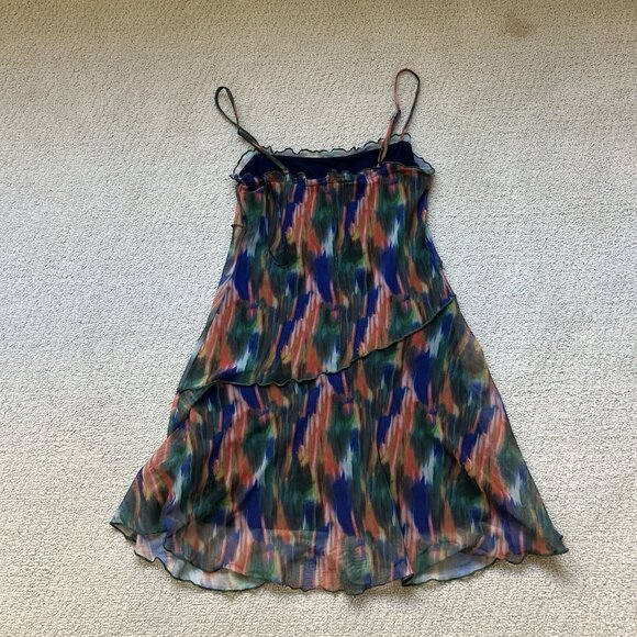 URBAN OUTFITTERS Women’s Dress Green Multi Mesh Mini Moxie Abstract Slip Size XS - Picture 11 of 11
